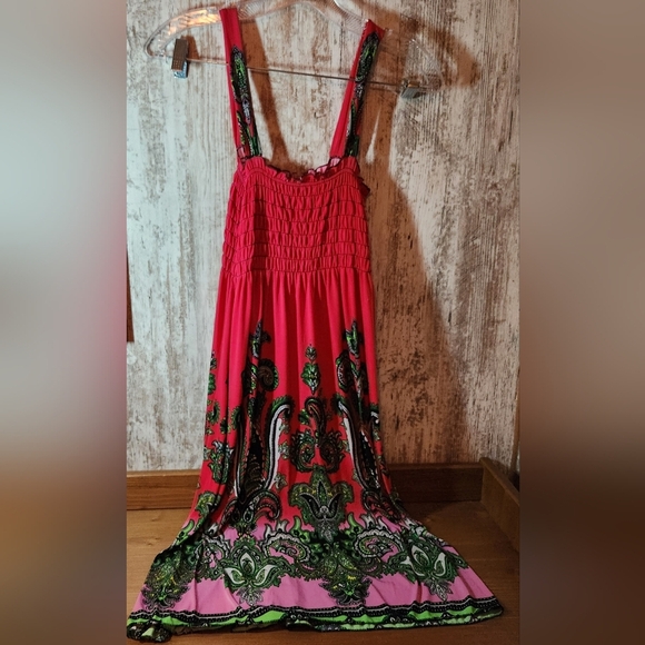 Ace Fashion Dresses & Skirts - Vibrant Pink and Green Maxi Dress Tank Style Paisley Design